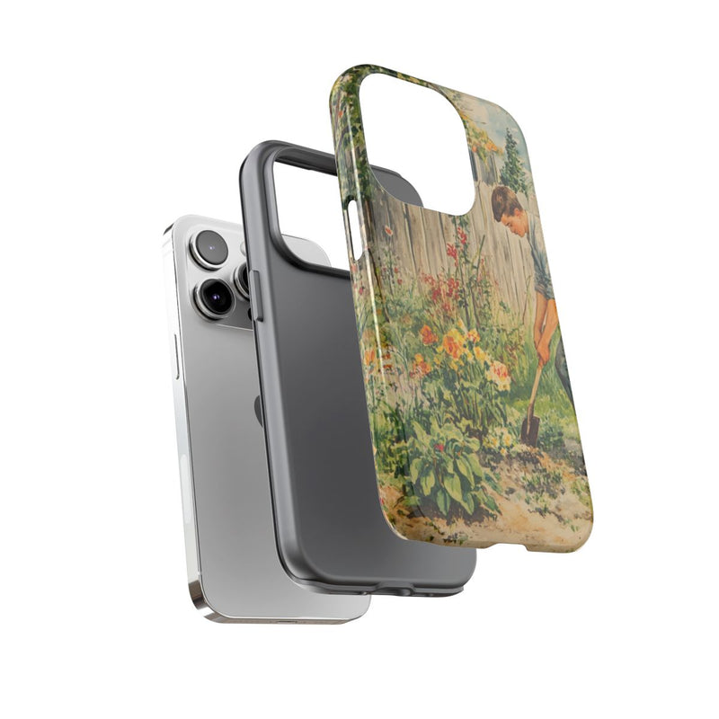 Jonge Man aan het Tuinieren tussen Bloemen