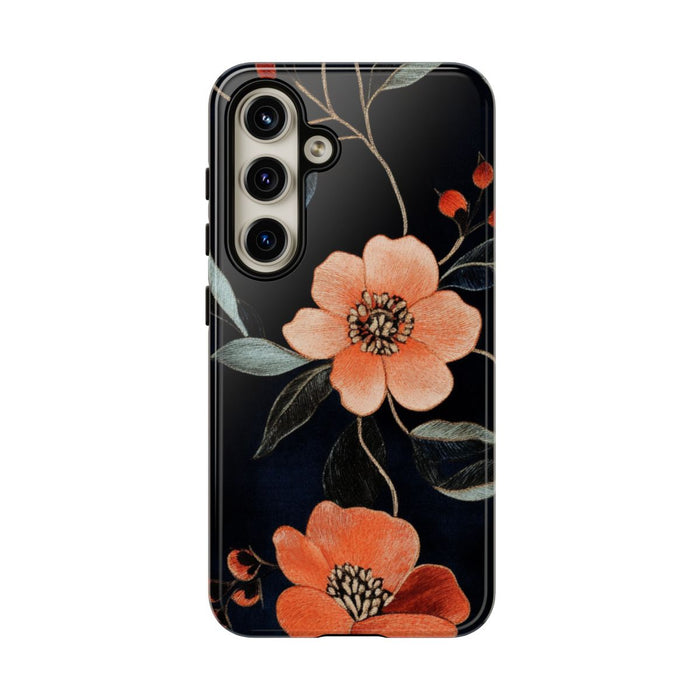 Oranje Geborduurd Bloemenpatroon