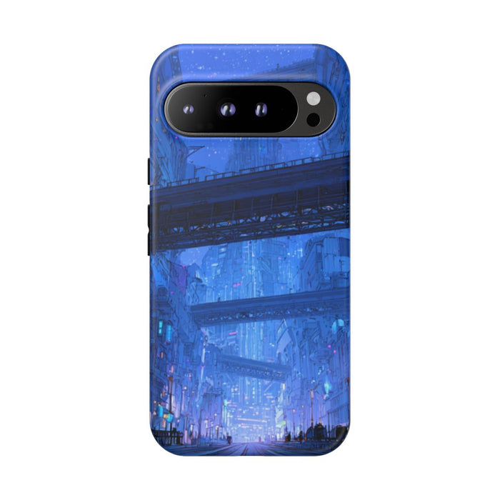 Futuristische Blauwe Stadsstraat