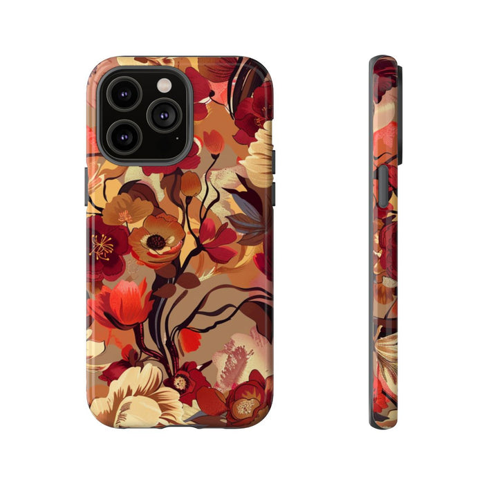 Warm Bloemenpatroon met Bourgondische en Oranje Kleuren