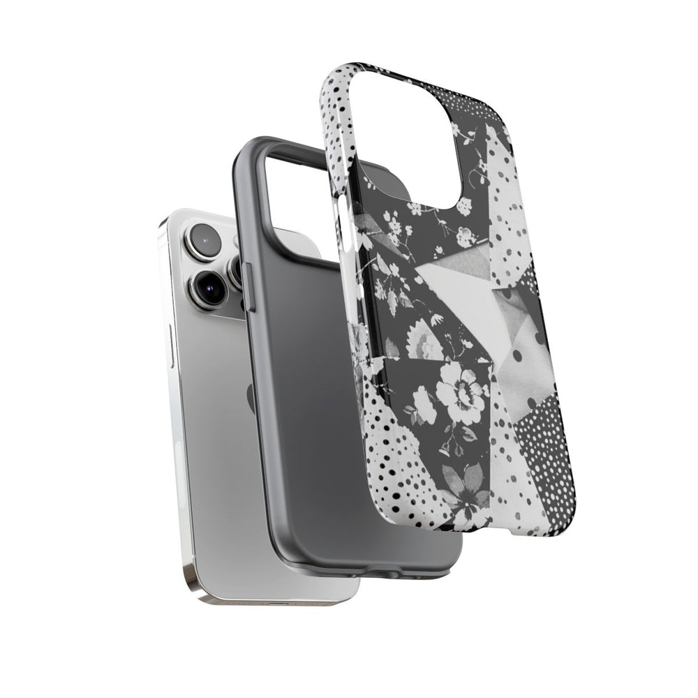 Monochrome Bloemen- en Polkadot Patchwork