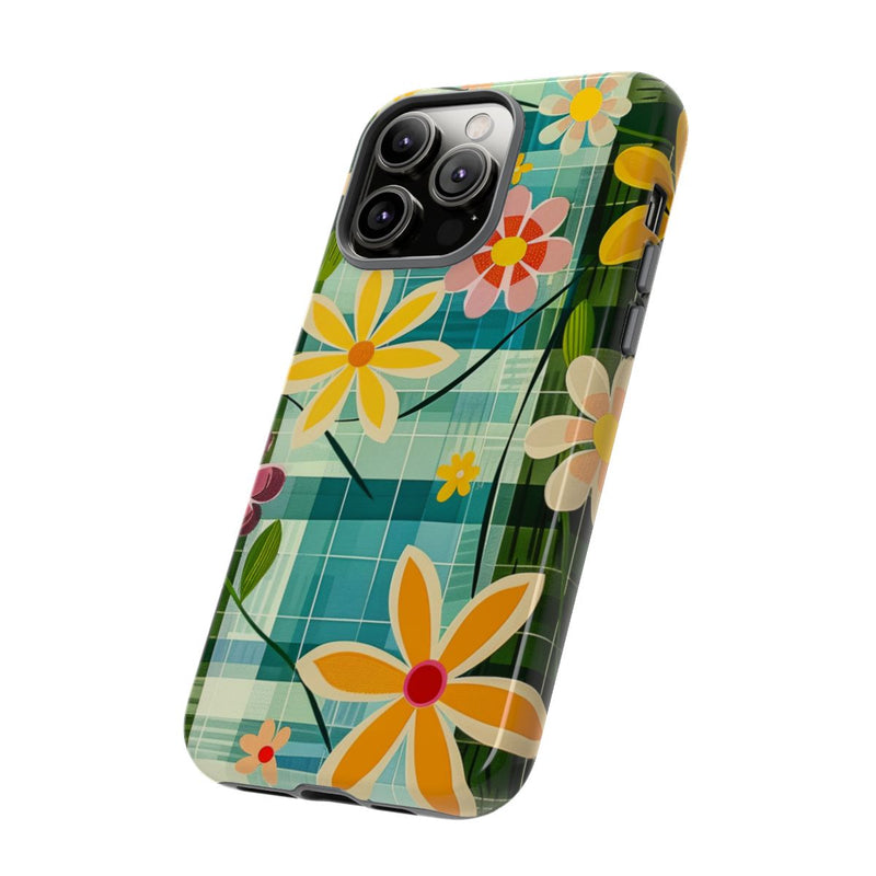 Kleurrijk Retro Bloemenpatroon op Blauwe Achtergrond