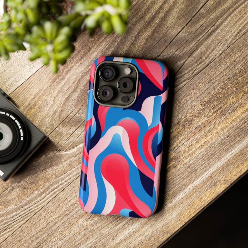 Blauw-Rood Abstract Golvend Patroon
