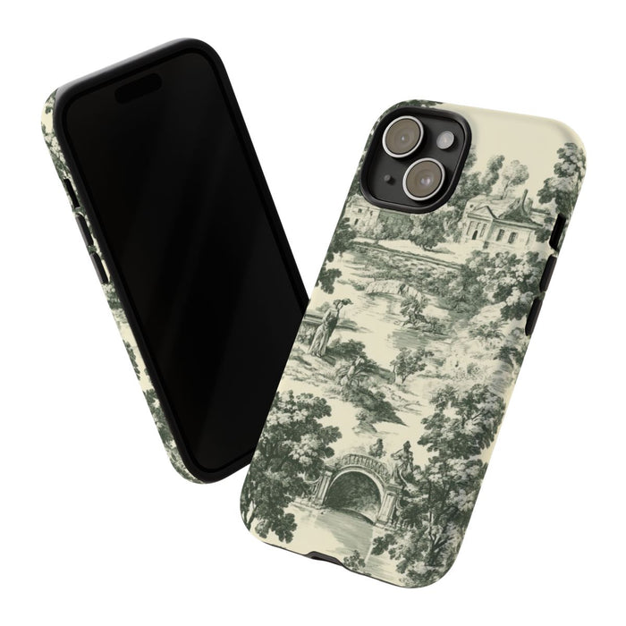 Landelijke Toile-Print met Bomen en Historische Taferelen