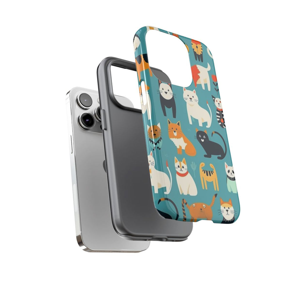 Kleurrijk Kattenpatroon op Glanzend Stevig Hoesje