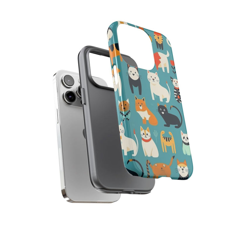 Kleurrijk Kattenpatroon op Glanzend Stevig Hoesje