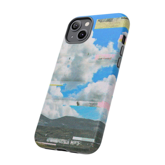 Glitch Effect Wolkenlucht met Bergen