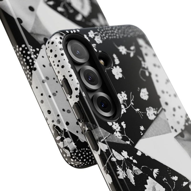 Monochrome Bloemen- en Polkadot Patchwork