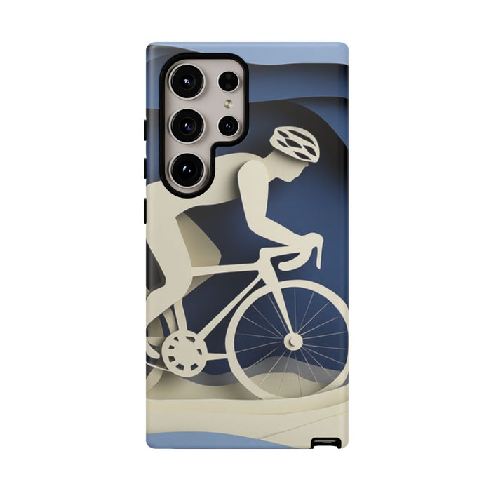 Papieren Fietser in Blauwe Landschap