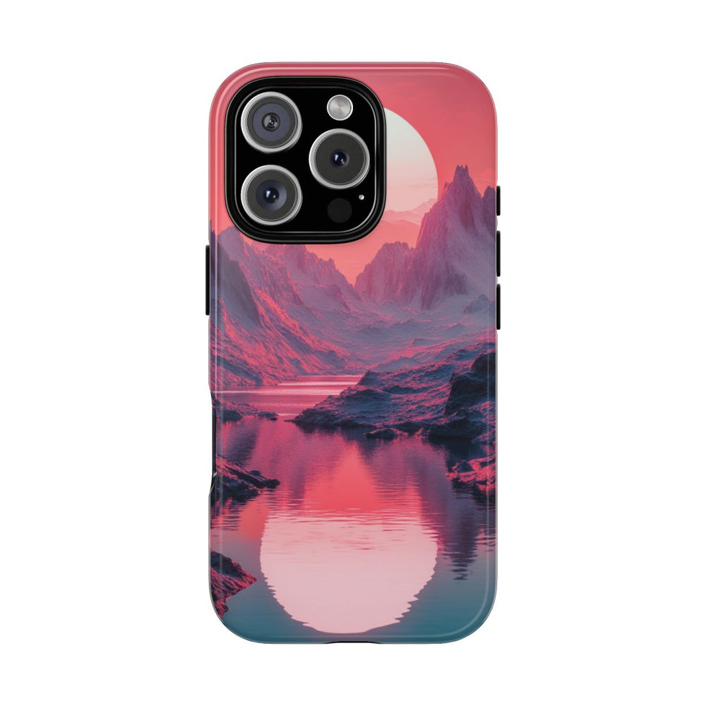Roze Zonsondergang boven Bergen en Rivier