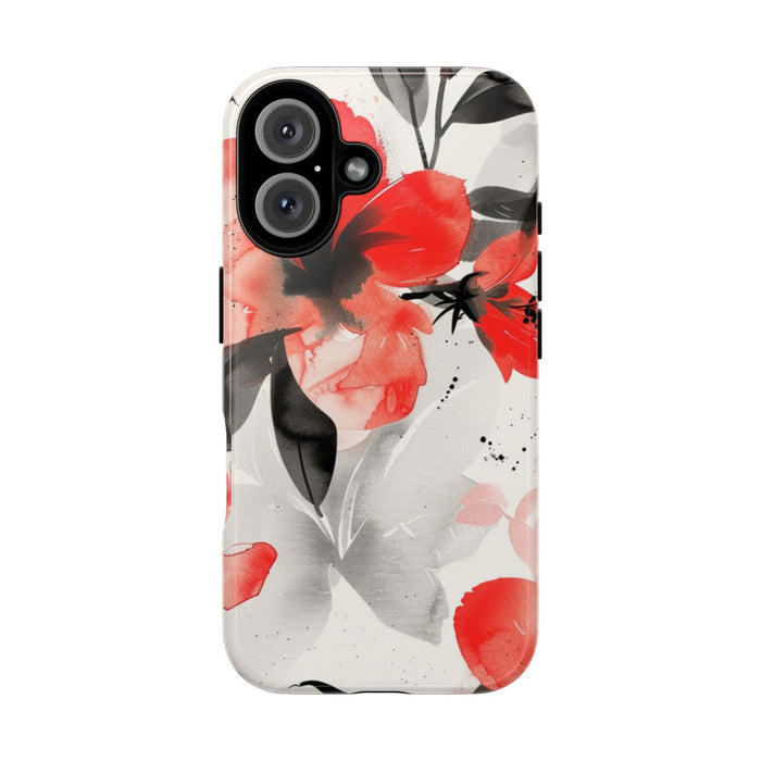 Rood-Zwart Waterverf Bloemenpatroon
