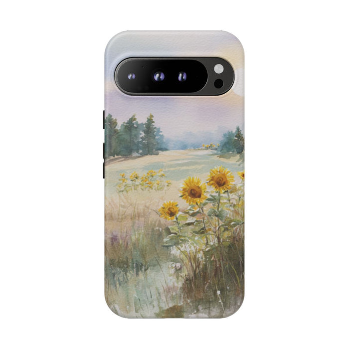 Zonnebloemen in een Pastelkleurig Landschap