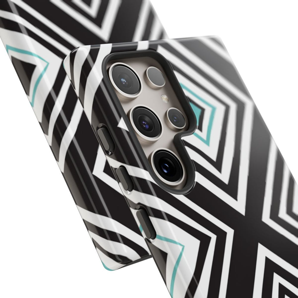 Geometrisch Zwart-Turquoise Diamantpatroon