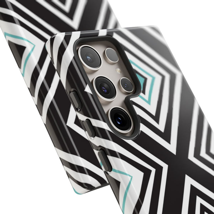 Geometrisch Zwart-Turquoise Diamantpatroon