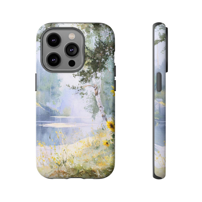 Gele Zonnebloemen bij een Bosmeer