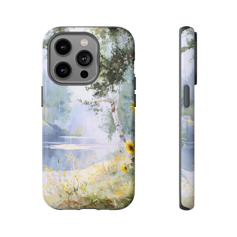 Gele Zonnebloemen bij een Bosmeer