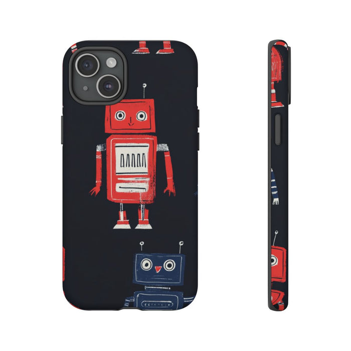 Retro Robotpatroon in Rood en Blauw