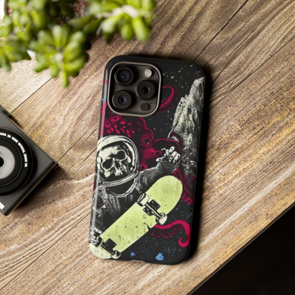 Schedel-Astronaut met Skateboard en Octopus