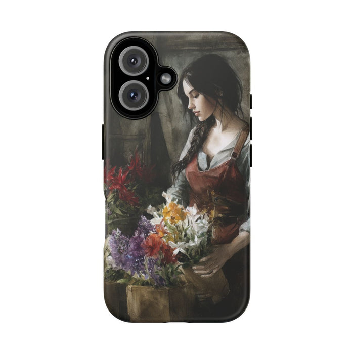 Vrouw Schikt Bloemen Kunst