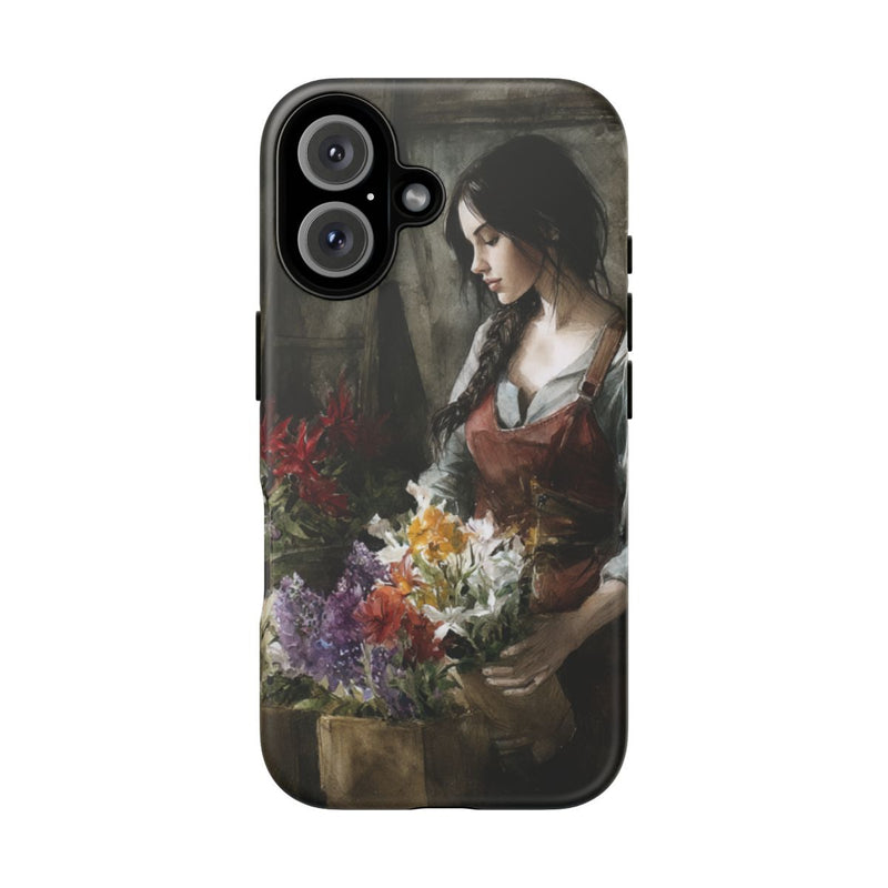 Vrouw Schikt Bloemen Kunst