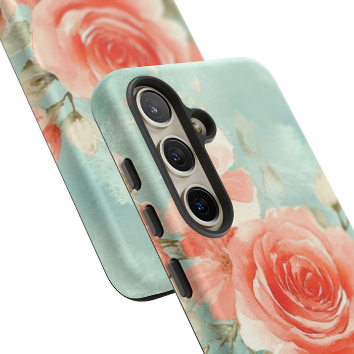 Aquarel Roze Rozen op Turquoise Achtergrond