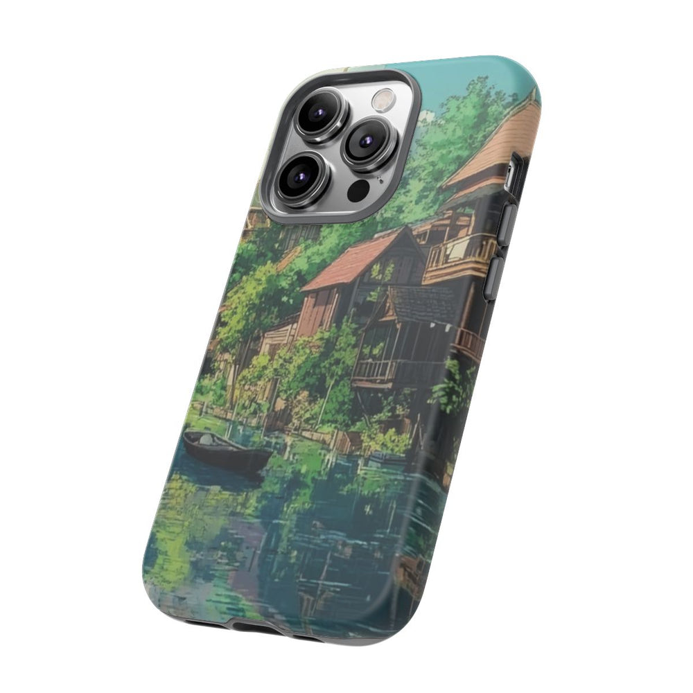 Rivieroever met Traditionele Huizen en Boten