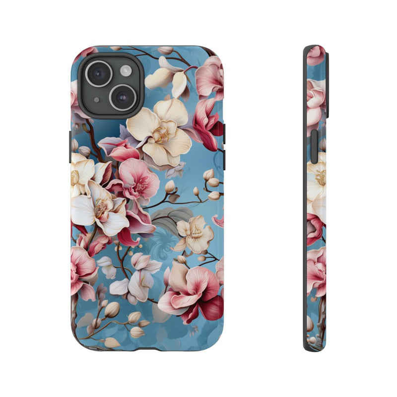 Orchideeën Bloemenpatroon op Blauwe Achtergrond