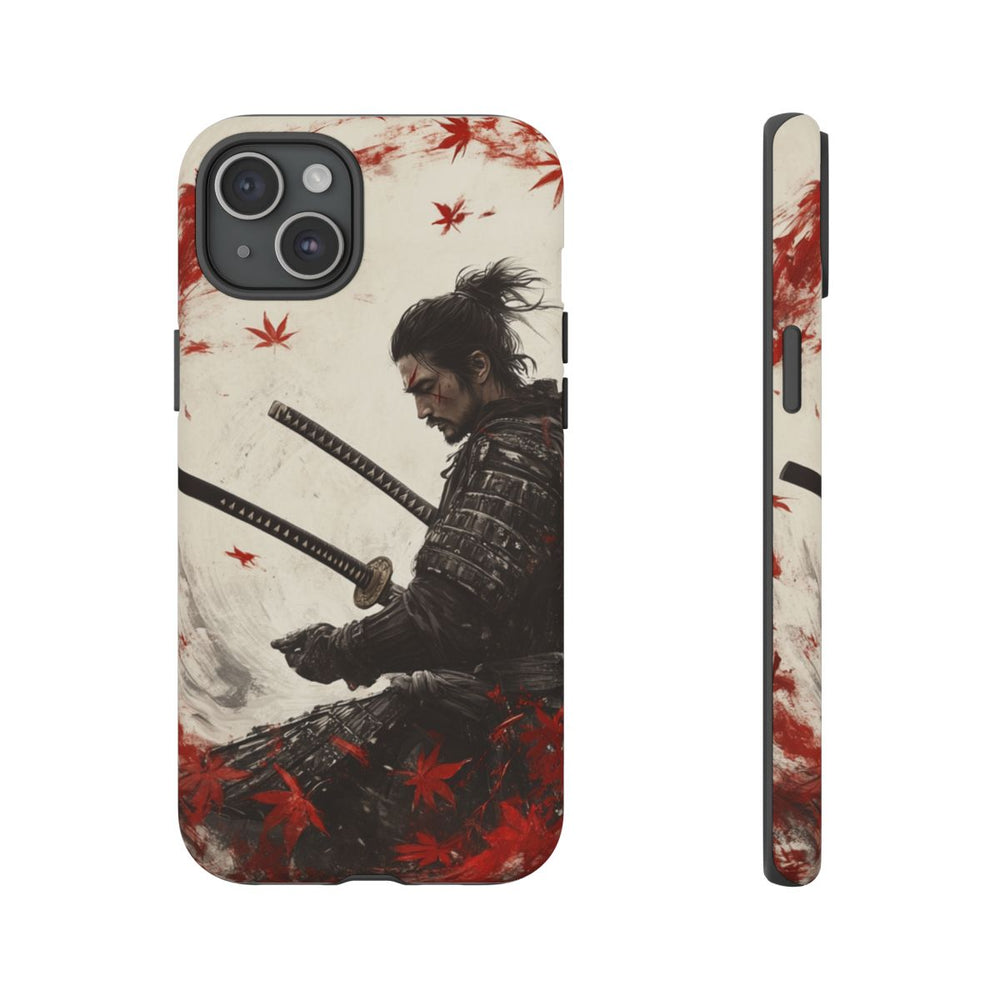 Samurai met Twee Katana’s en Rode Esdoornbladeren