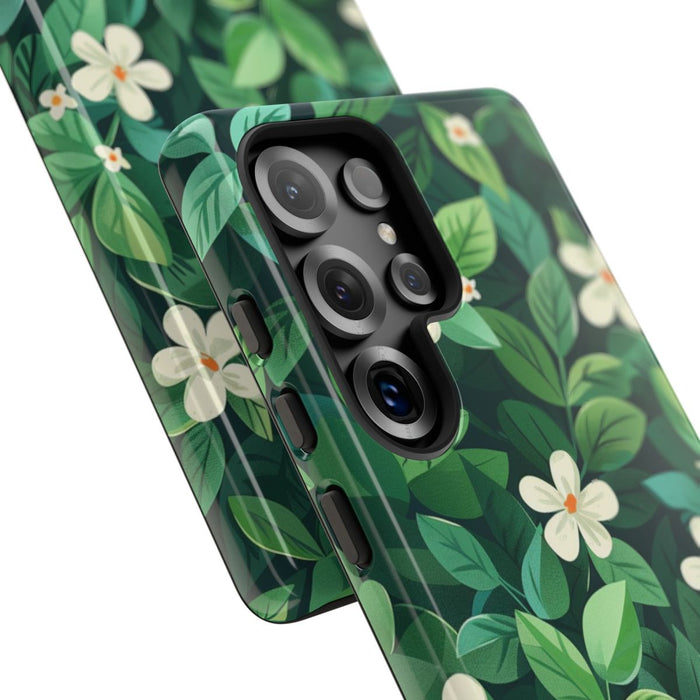 Groene Bladeren en Witte Bloemenpatroon