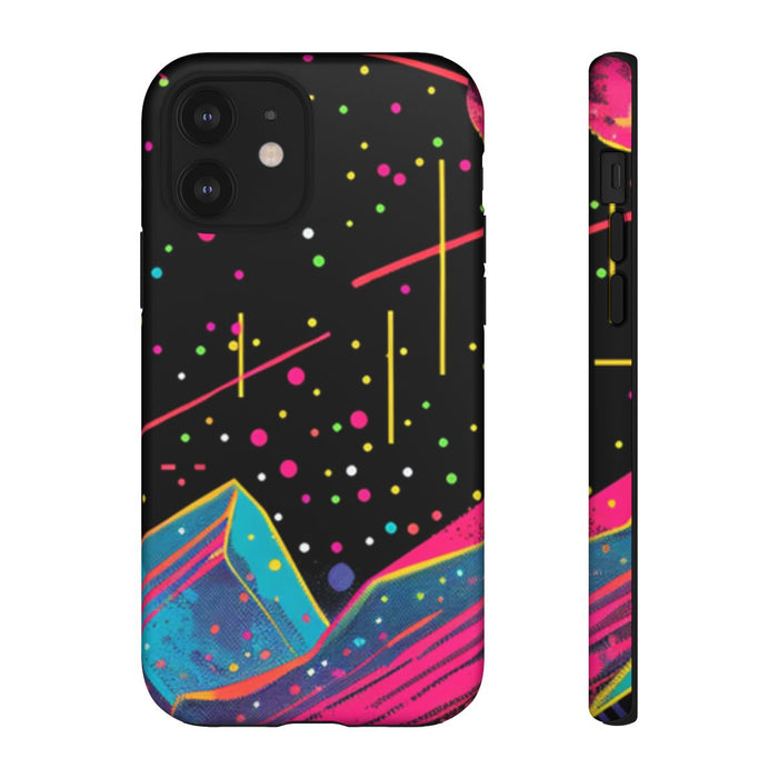 Neon Kosmisch Landschap met Planeten en Zon