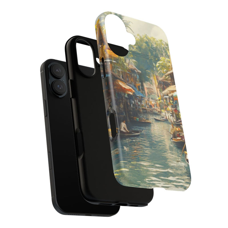 Levendige Watermarkt met Boten en Kraampjes