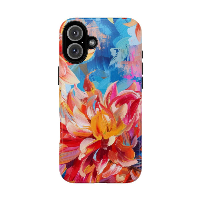 Levendige Dahlia Bloemen op Blauwe Abstracte Achtergrond