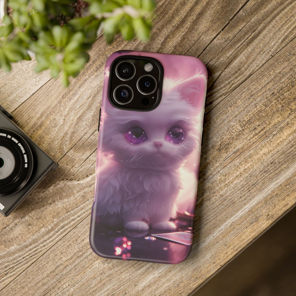 Witte Fluffy Kat met Paarse Ogen