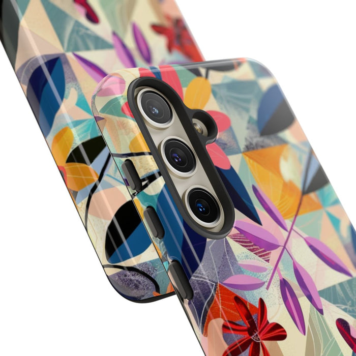 Kleurrijk Bloemenmotief met Geometrisch Patroon