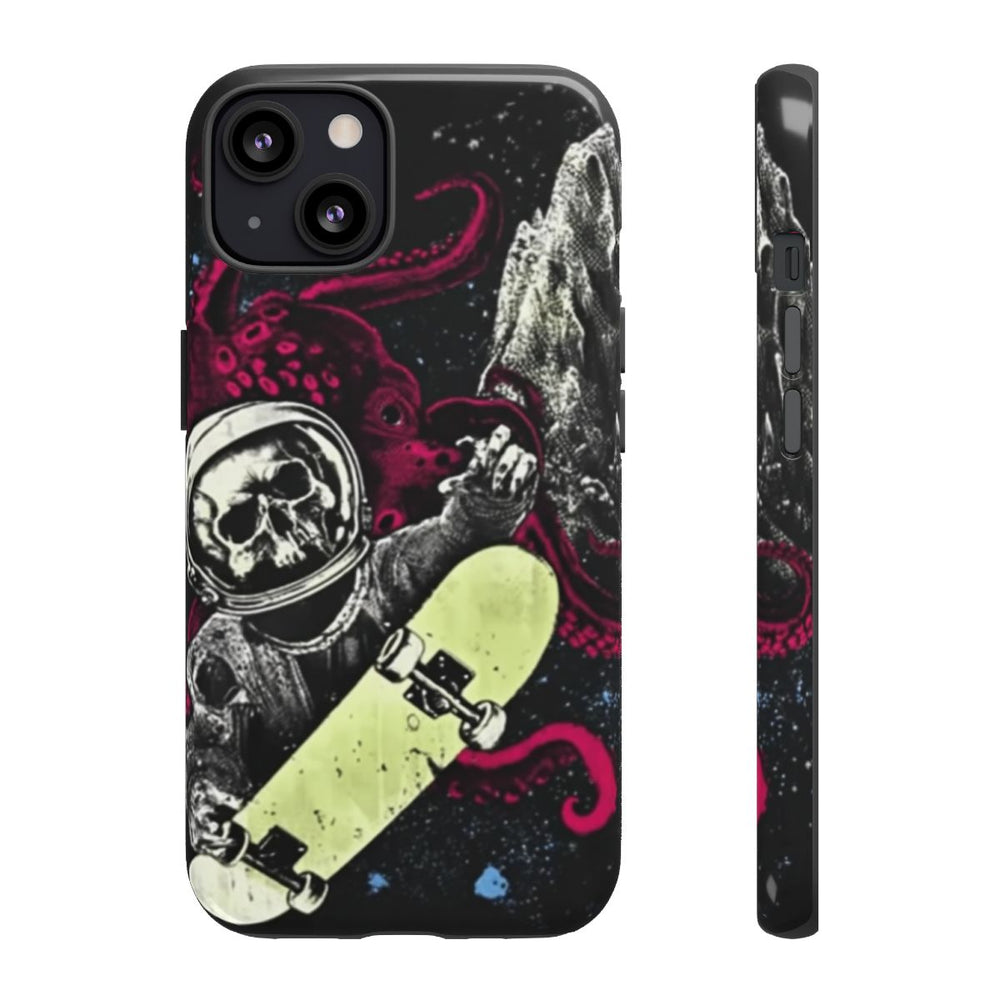 Schedel-Astronaut met Skateboard en Octopus