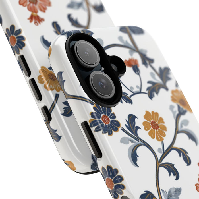 Retro Bloemenpatroon in Blauw en Oranje