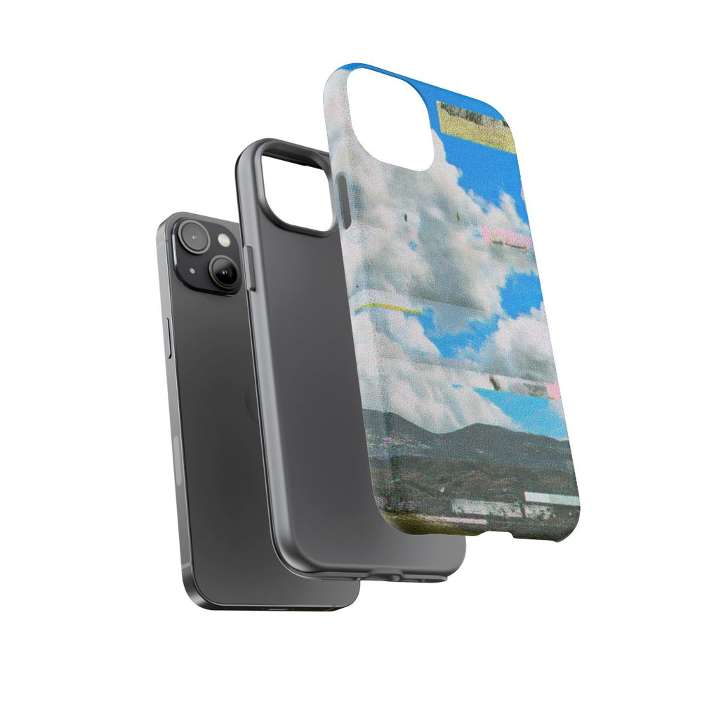 Glitch Effect Wolkenlucht met Bergen