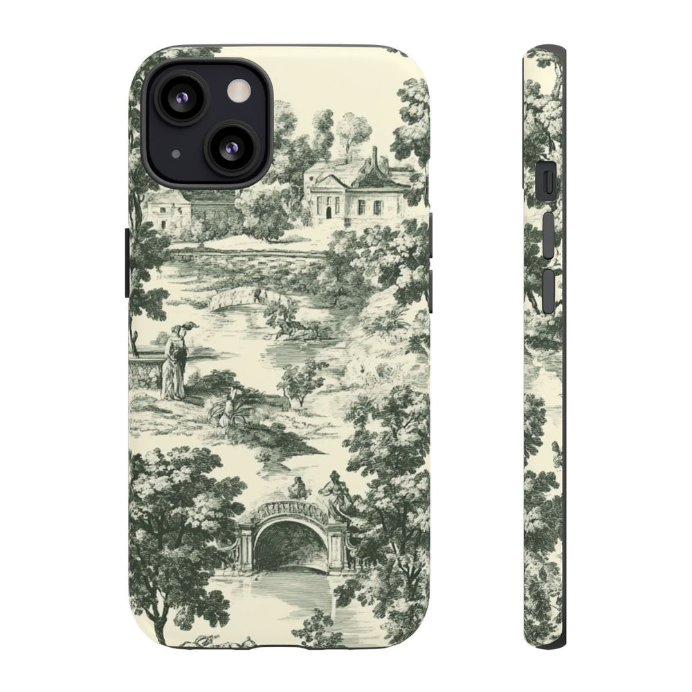 Landelijk Toile-Patroon met Bomen en Historische Taferelen