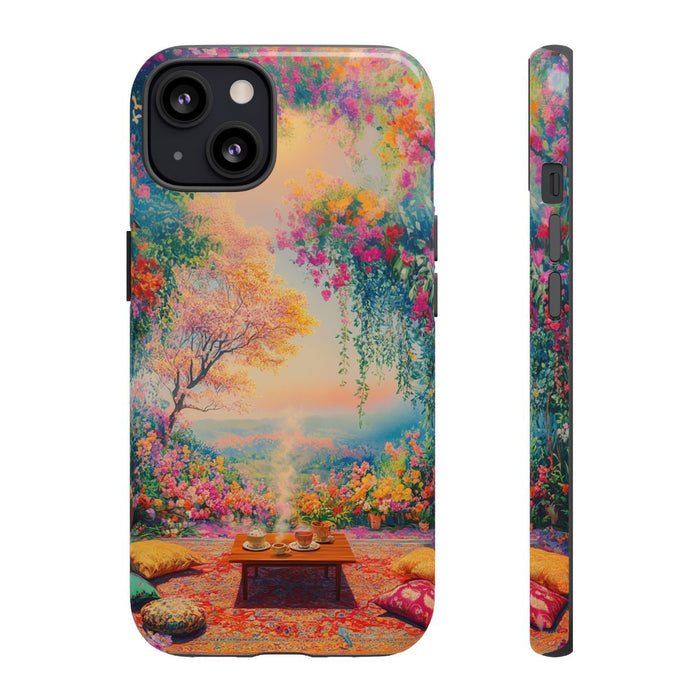 Levendige Bloemrijke Scene met Gezellige Kussens