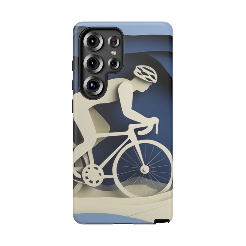Papieren Fietser op Blauwe Landschap