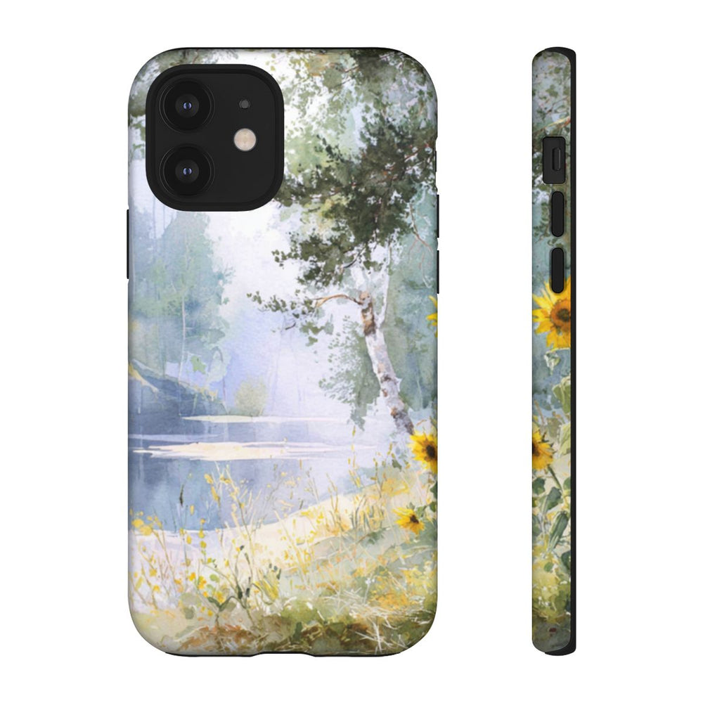 Gele Zonnebloemen bij een Bosmeer