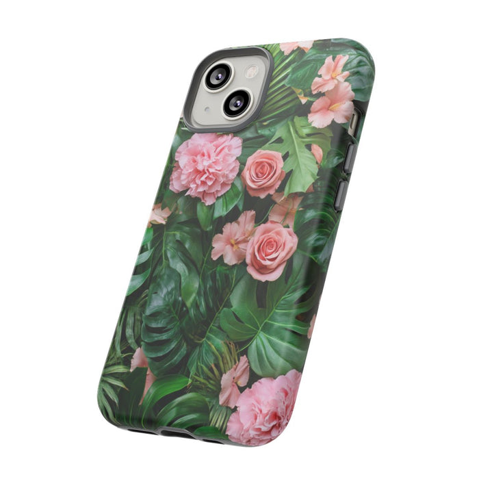 Roze Rozen en Tropische Bladeren Patroon