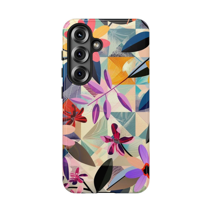 Kleurrijk Bloemenmotief met Geometrisch Patroon