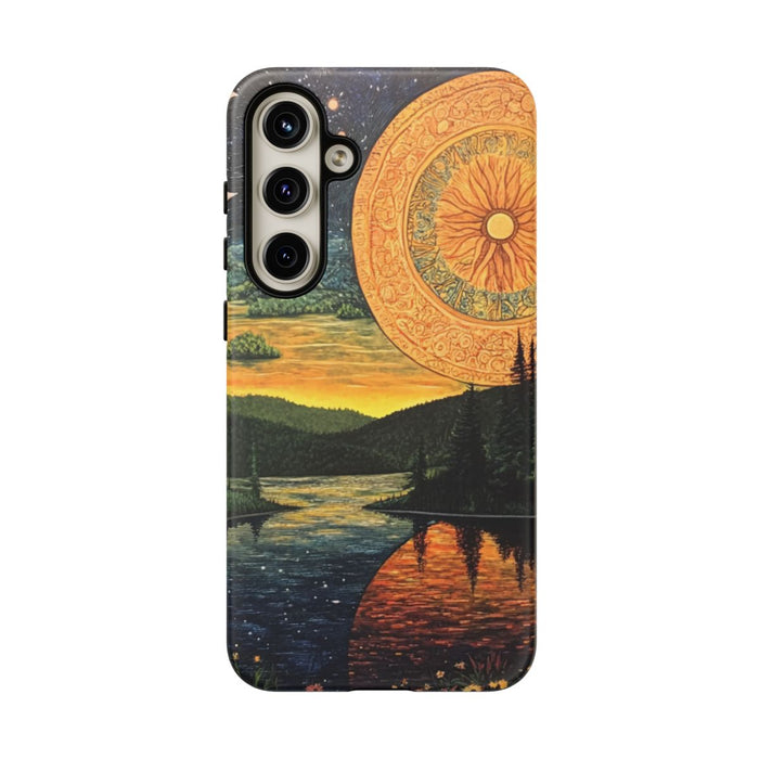 Zon en Maan Landschap met Bloemrijke Rivier