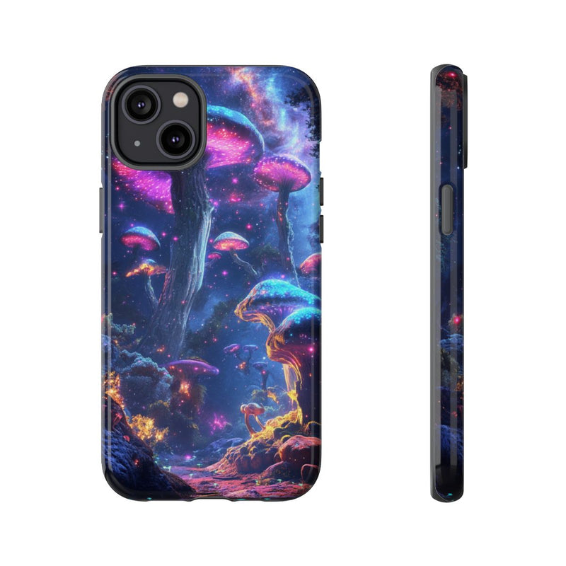 Glinsterende Bioluminescente Paddenstoelen in Kosmische Nacht