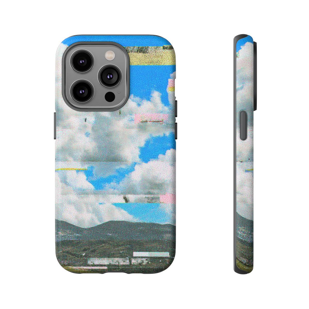 Glitch Effect Wolkenlucht met Bergen