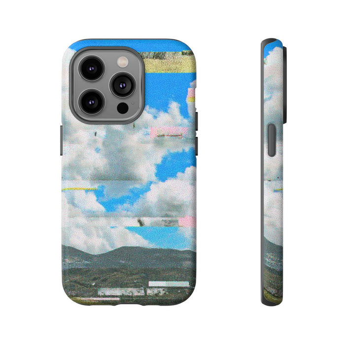 Glitch Effect Wolkenlucht met Bergen