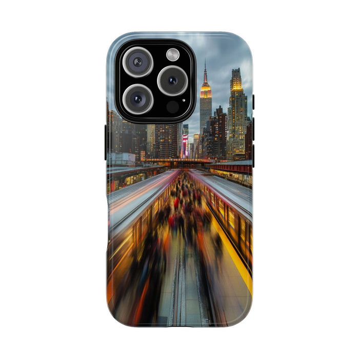 Stedelijke Skyline met Bewegende Metro