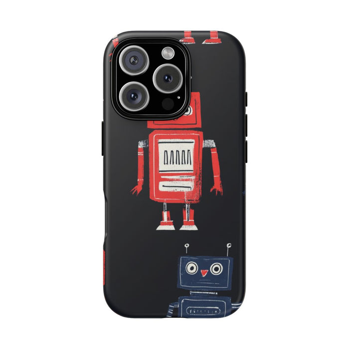 Retro Robotpatroon in Rood en Blauw