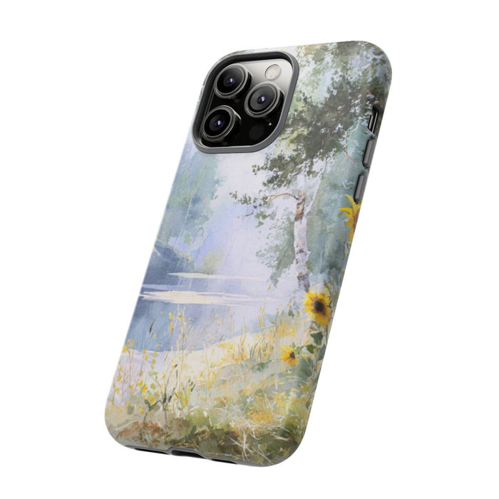 Gele Zonnebloemen bij een Bosmeer